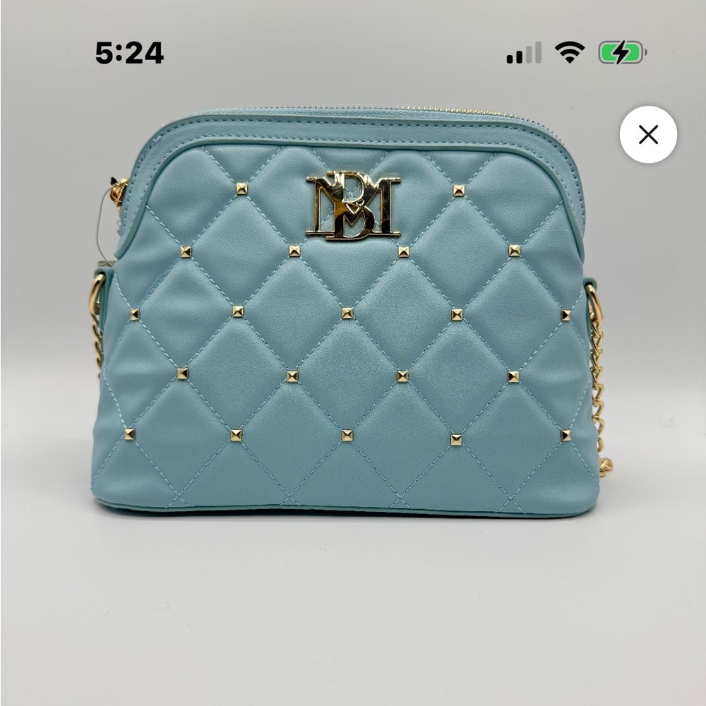 Badgley Mischka Blue Quilted Clutch with Gold Studs